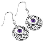 Amethyst Stone Celtic Knot Silver Earrings - e307